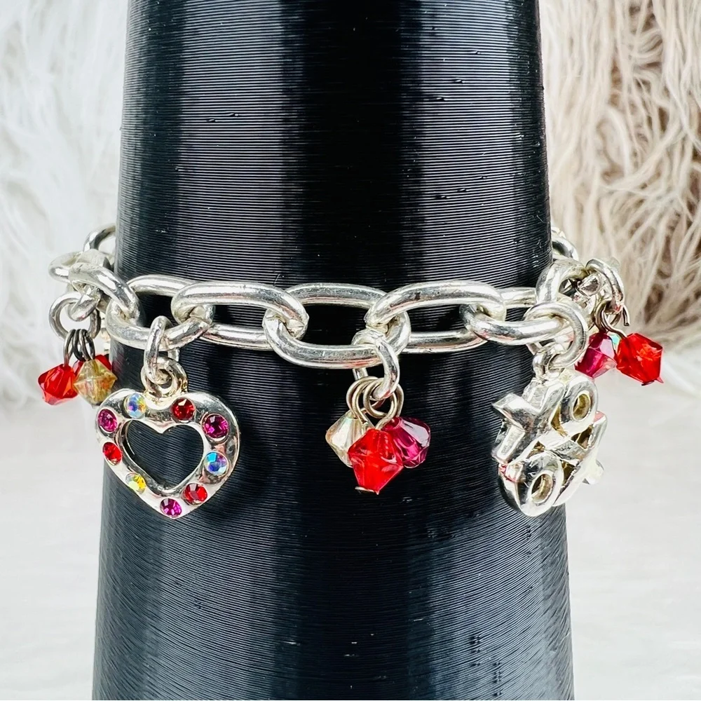 Silvertone and red charm Valentine, be mine heart small costume bracelet